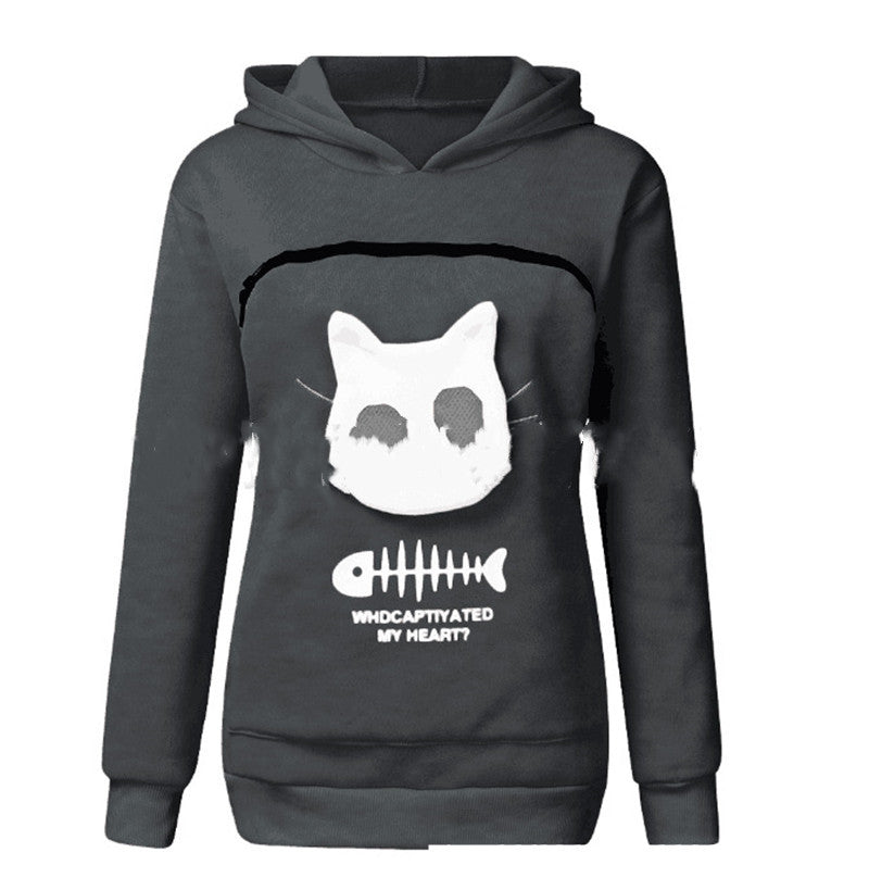 Hoodie Sweatshirt With Cat Pet Pocket Design Long Sleeve Sweater Cat Outfit