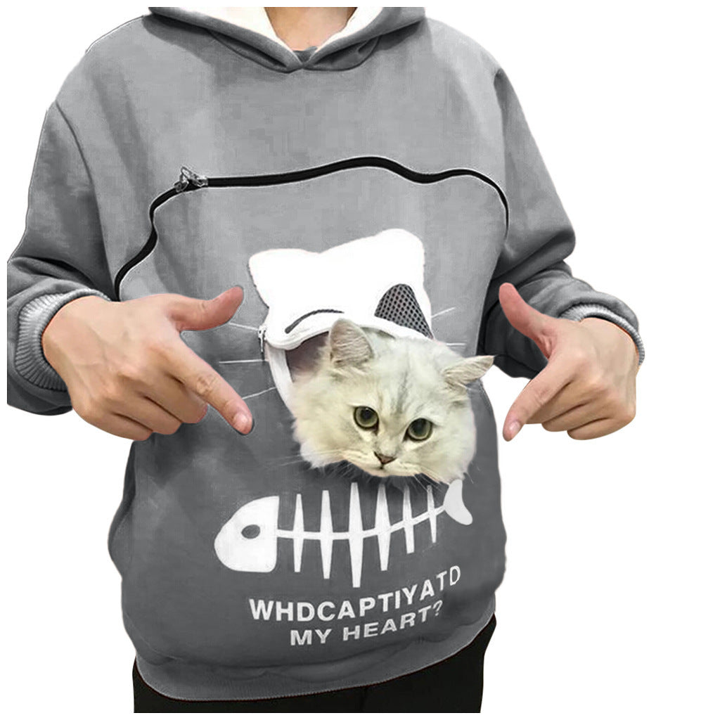 Hoodie Sweatshirt With Cat Pet Pocket Design Long Sleeve Sweater Cat Outfit