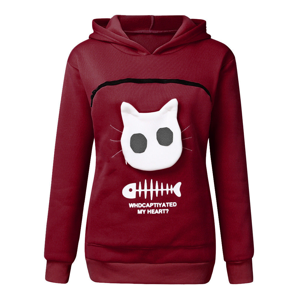 Hoodie Sweatshirt With Cat Pet Pocket Design Long Sleeve Sweater Cat Outfit