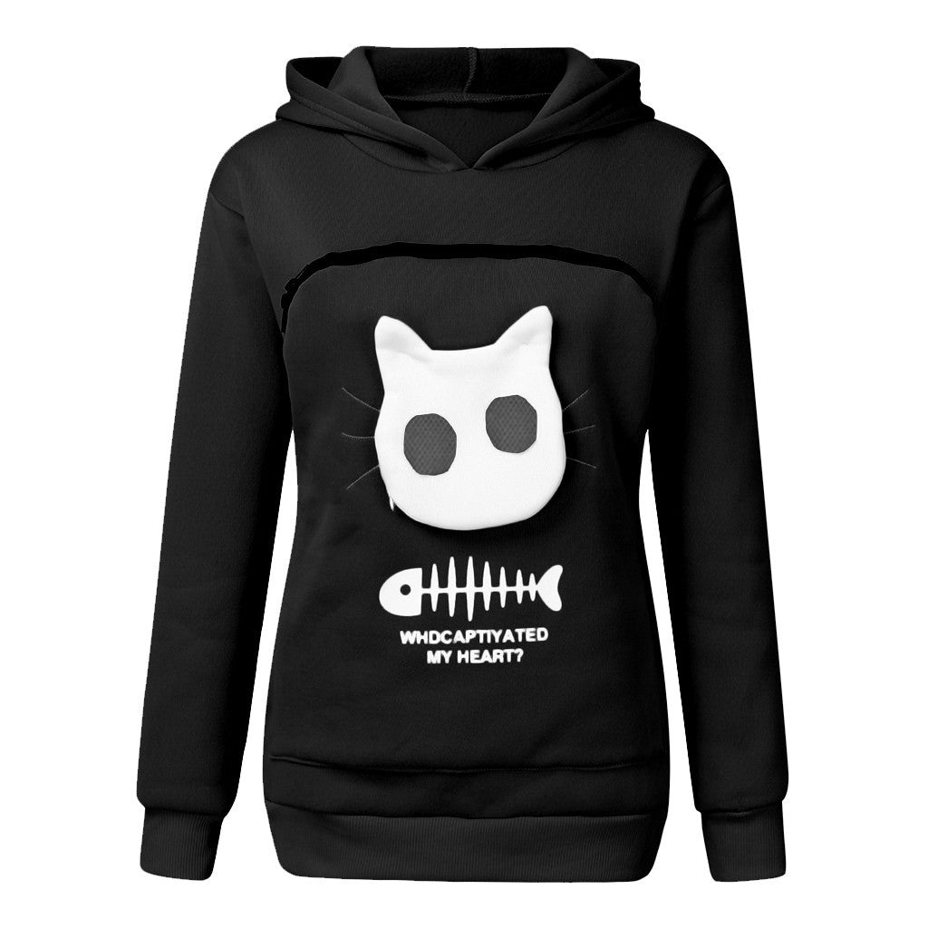 Hoodie Sweatshirt With Cat Pet Pocket Design Long Sleeve Sweater Cat Outfit