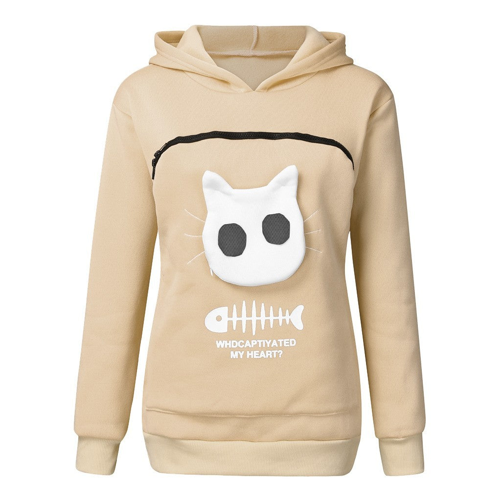 Hoodie Sweatshirt With Cat Pet Pocket Design Long Sleeve Sweater Cat Outfit