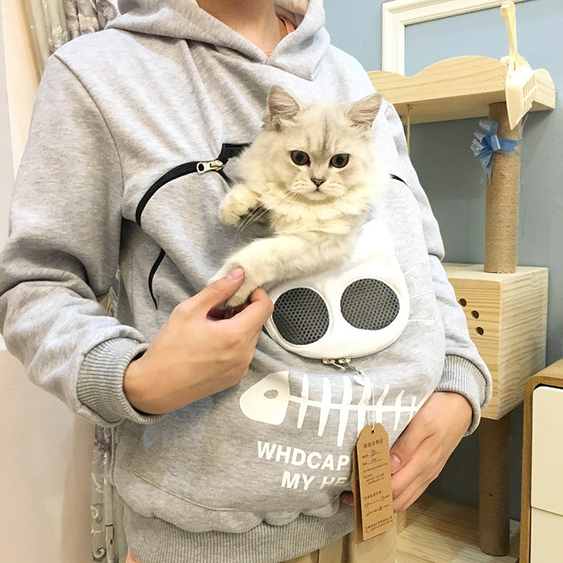 Hoodie Sweatshirt With Cat Pet Pocket Design Long Sleeve Sweater Cat Outfit