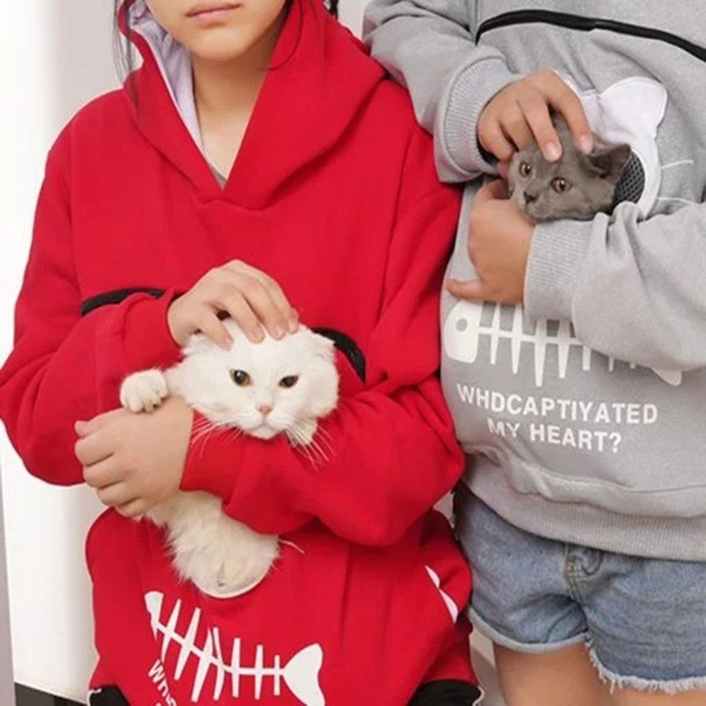 Hoodie Sweatshirt With Cat Pet Pocket Design Long Sleeve Sweater Cat Outfit