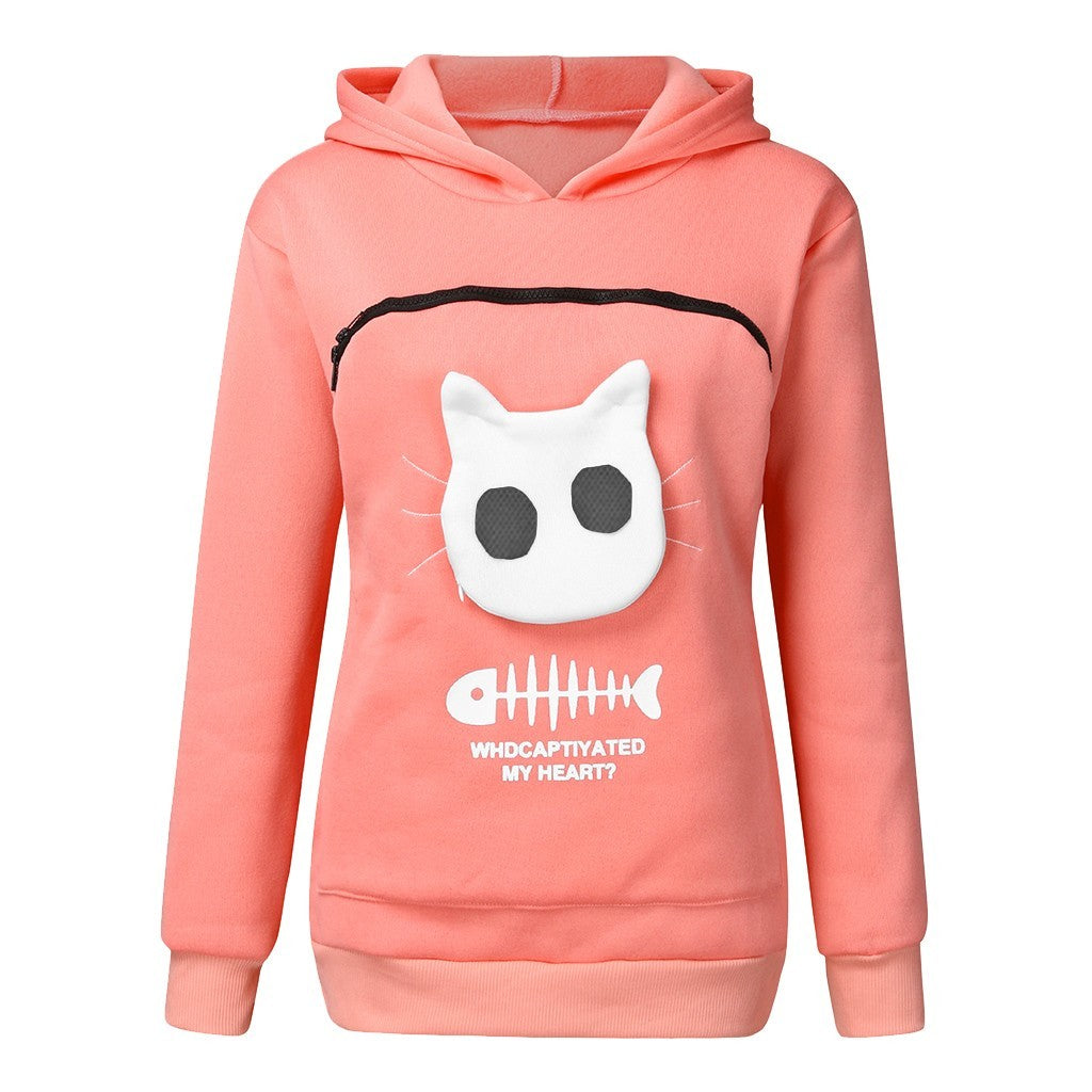 Hoodie Sweatshirt With Cat Pet Pocket Design Long Sleeve Sweater Cat Outfit