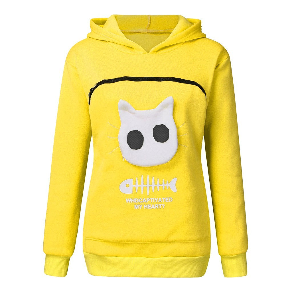 Hoodie Sweatshirt With Cat Pet Pocket Design Long Sleeve Sweater Cat Outfit