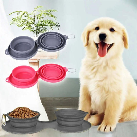 🐾 Rubber Foldable Double Pet Bowl Convenient & Spill-Proof Feeding for Cats & Dogs!